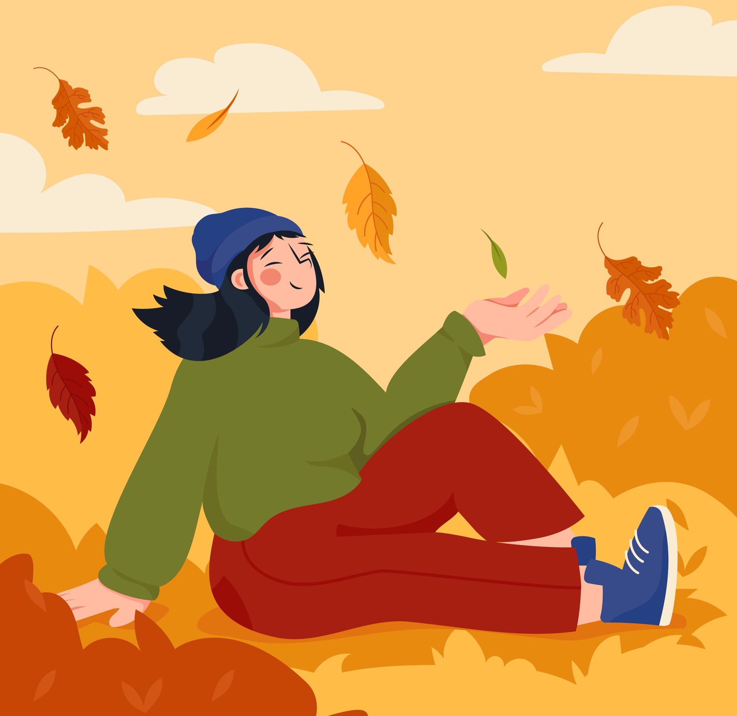 Donna seduta in un prato in Autunno