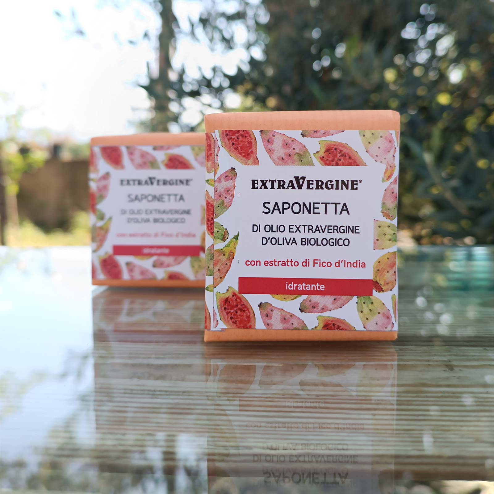Coppia di saponette di olio d'oliva al Fico d'India all'aperto