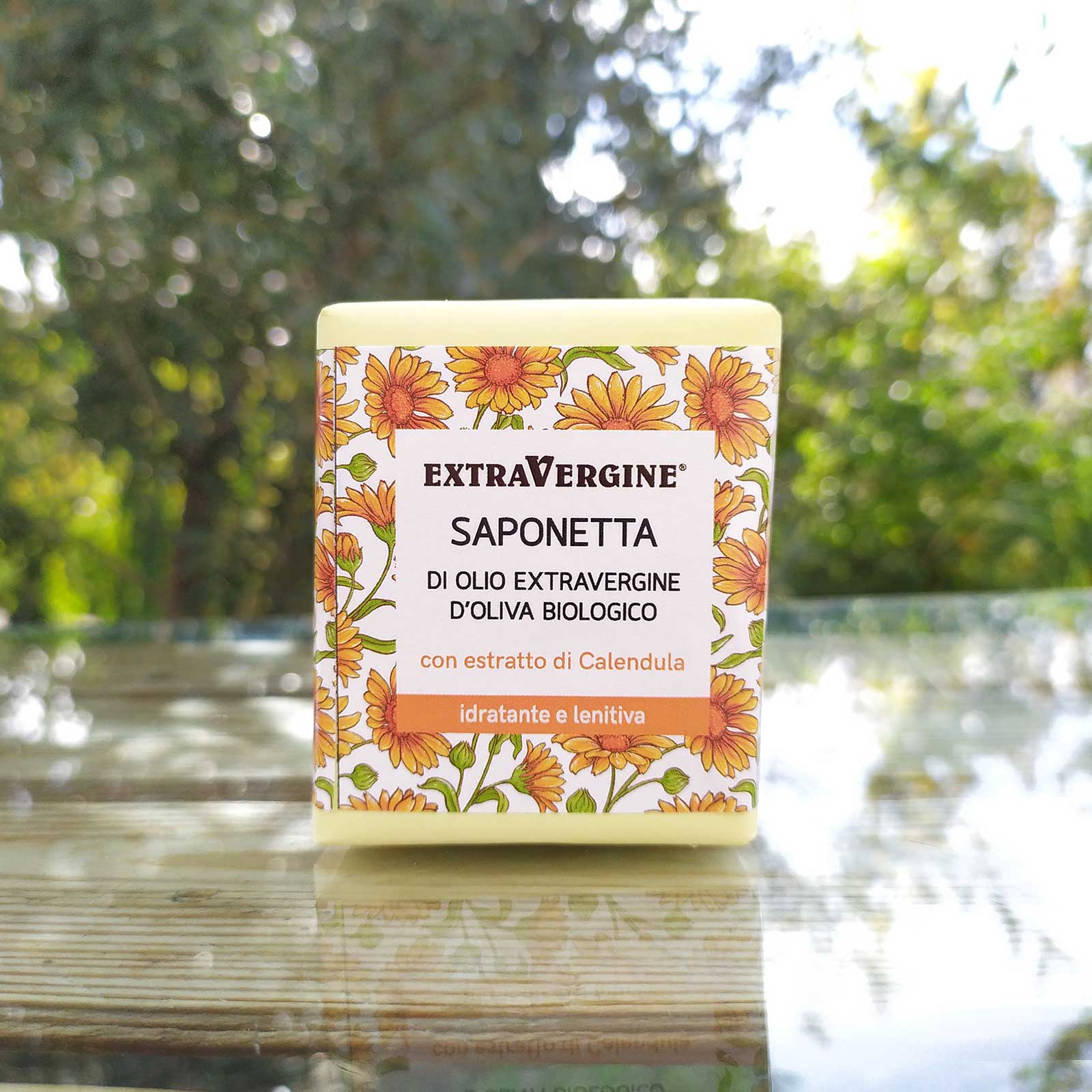 Saponetta di olio extravergine d'oliva, con estratto di Calendula - 100 gr - Extravergine