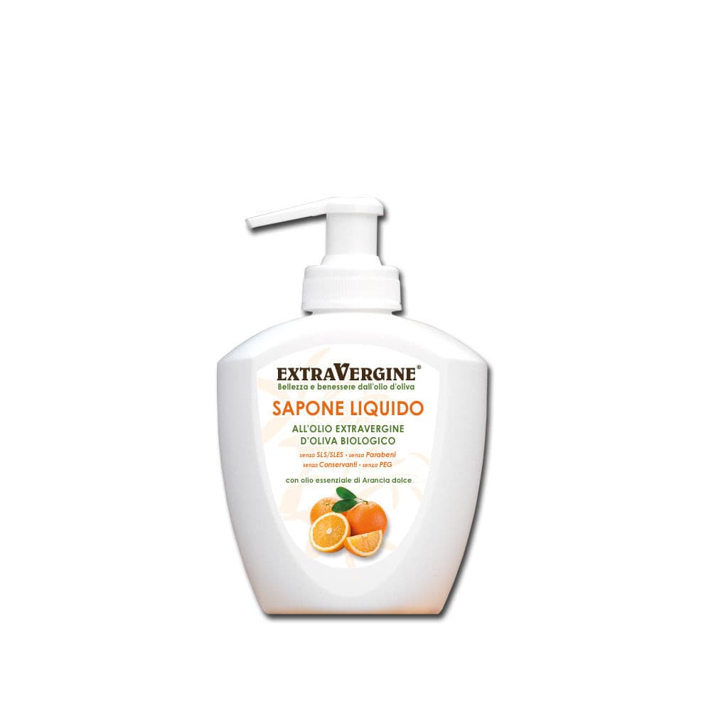 Sapone liquido all'olio extravergine d'oliva, con O.E. Arancia dolce - dispenser da 300 ml - Extravergine