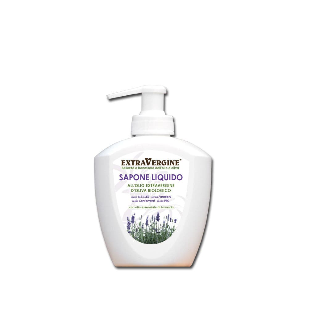 Sapone liquido all'olio extravergine d'oliva, con olio essenziale di Lavanda - dispenser da 300 ml - Extravergine