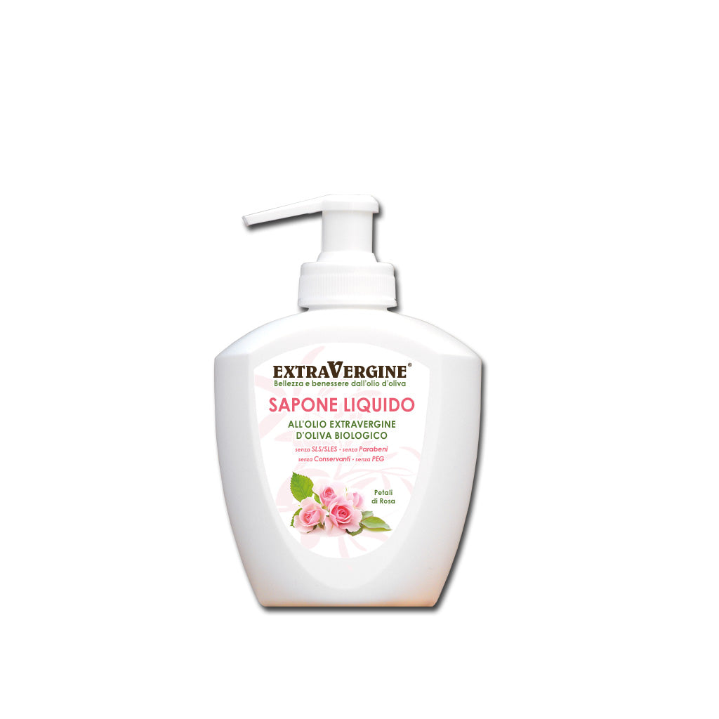 Sapone liquido all'olio extravergine d'oliva, alla Rosa - dispenser da 300 ml - Extravergine