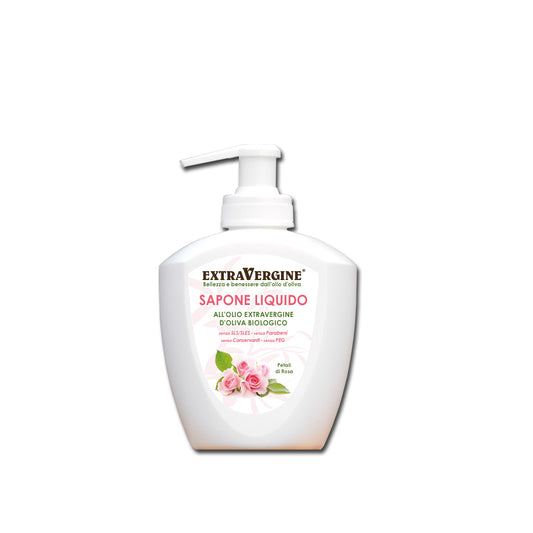 Sapone liquido all'olio extravergine d'oliva, alla Rosa - dispenser da 300 ml - Extravergine