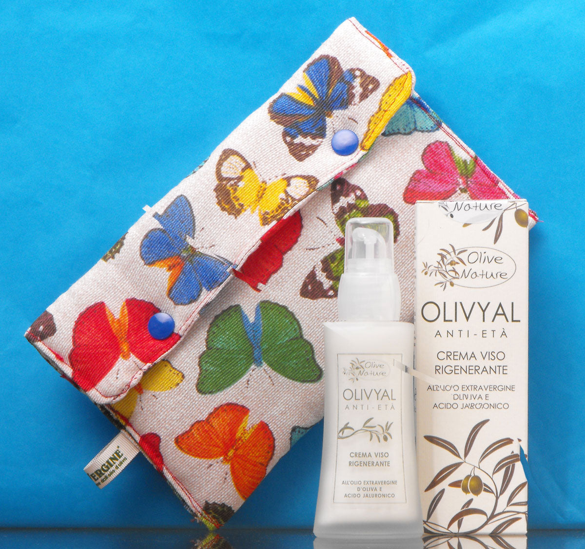 Pochette in cotone, decoro "Butterfly" con la crema OLIVYAL®